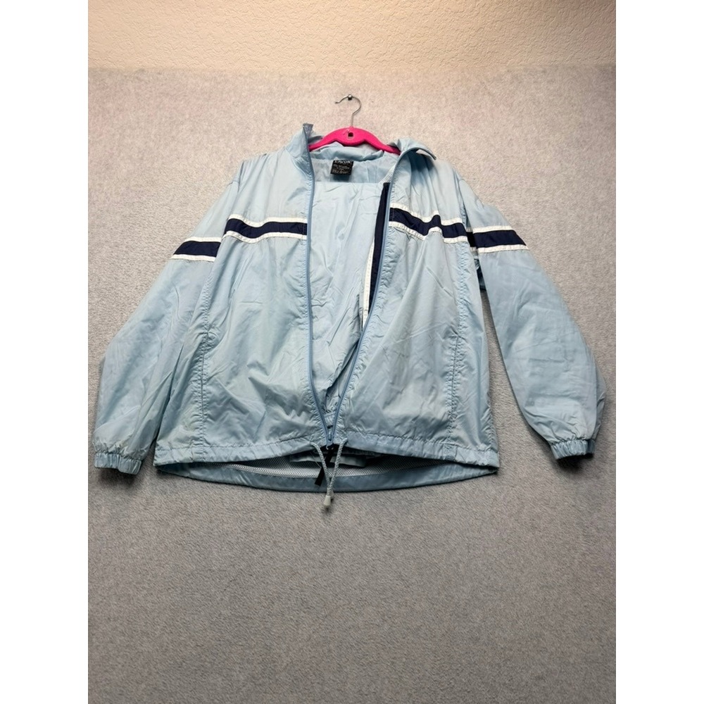 Lavon Vintage Windbreaker Jacket Light Blue Navy Stripe Mesh Lined Women Large